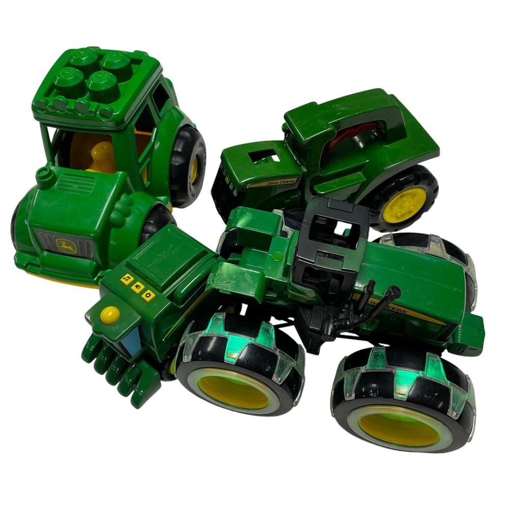 John Deere Lot 4 Toy Tractor Train Lightning Wheels Light Sounds WORKS Sensory